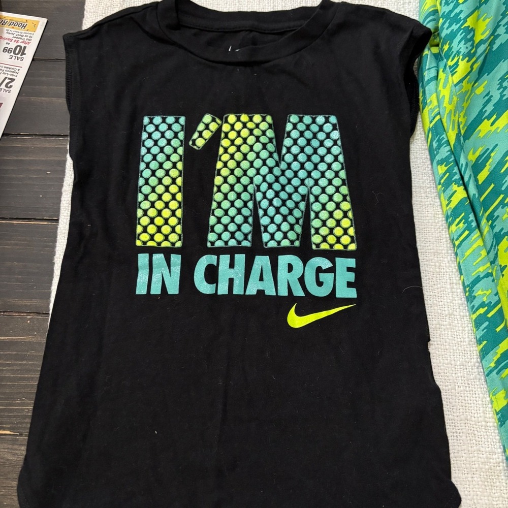 Nike Girls 6 Piece Activewear Lot Leggings Tops Size 5 6 Dri-FIT Black Teal Blue - Picture 3 of 7